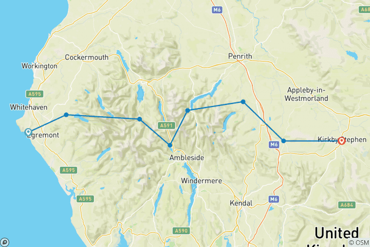 Map of Coast to Coast: St Bees to Kirkby Stephen - 9 Days