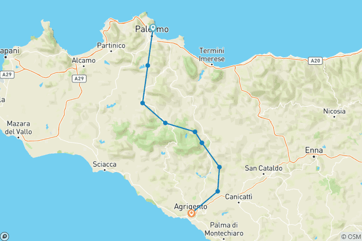 Carte du circuit Sicile - Magna Via Francigena