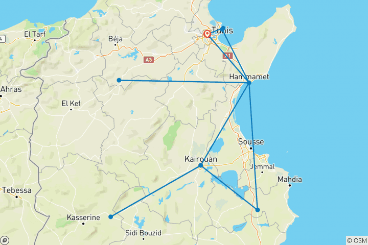 Map of Immersive Tunisia, Small Group Tour