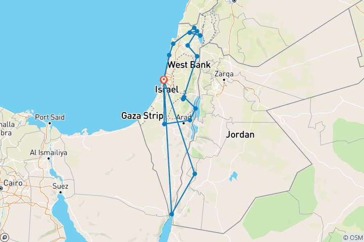 Map of 9 Days Highlights of Israel and Petra (Multi country)