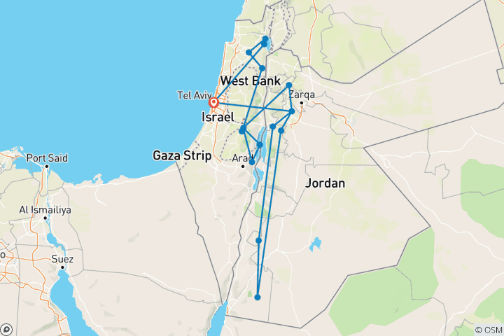 Carte du circuit Patrimoine de la Terre Sainte et de la Jordanie - multi- pays