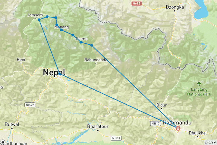 Map of Short Annapurna Circuit Trek