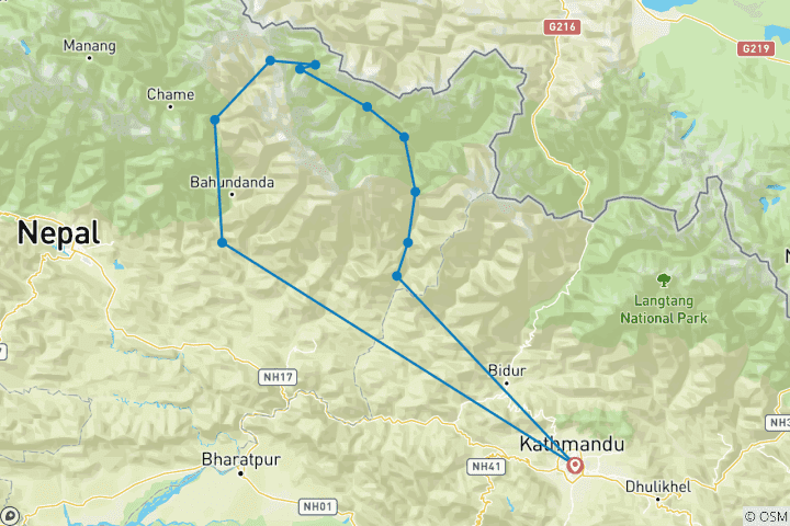 Map of Short Manaslu Circuit Trek