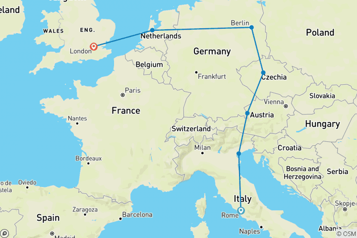 Mapa de Búsqueda de Roma a Londres - invierno, 10 días