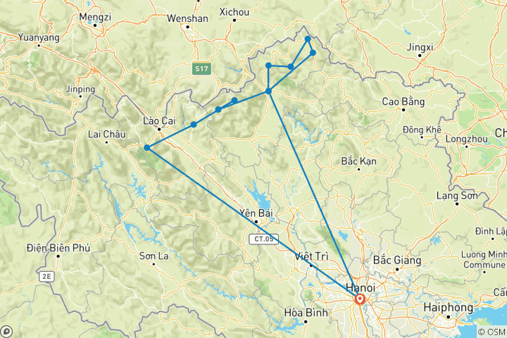 Kaart van Vietnam bergpad verkenner 8 dagen 7 nachten