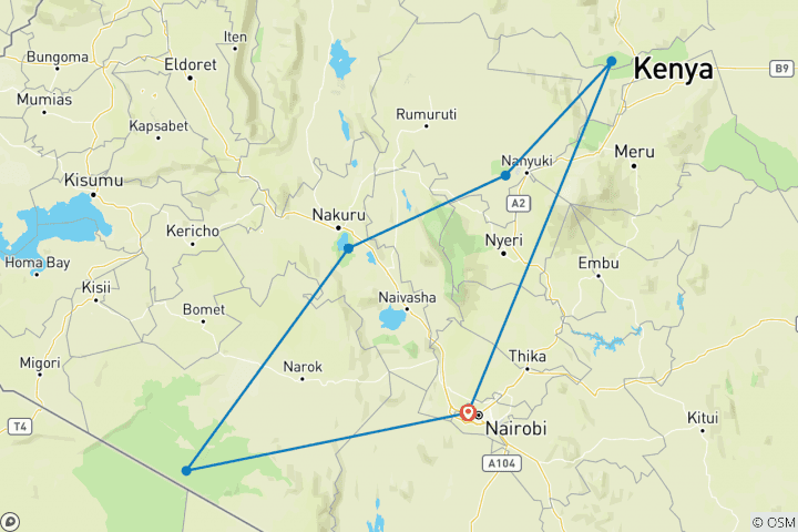 Carte du circuit Super safari au Kenya 8J/7N - Masai Mara, Lac Nakuru, Sweetwaters et; Samburu