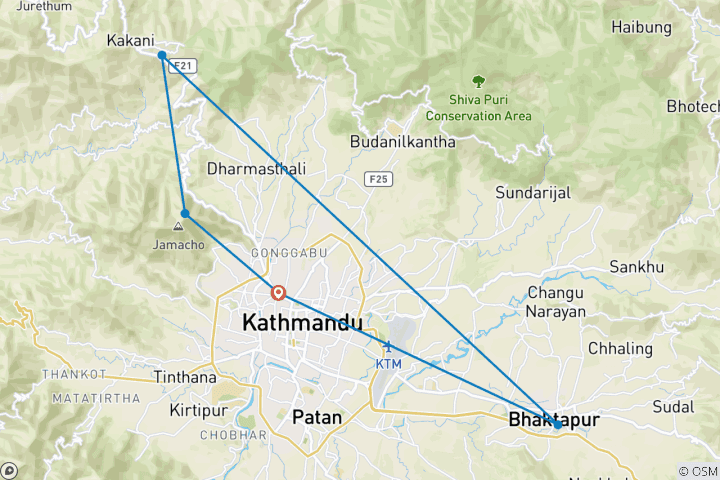 Carte du circuit Trek dans les collines de Nagarjun/Kakani 5 jours 4 nuits