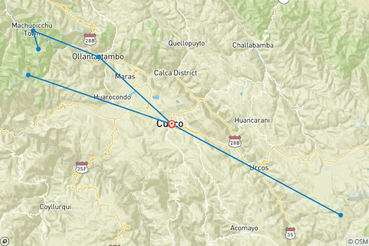 Map of 5 days - Cusco & Machu Picchu & Rainbow Mountain & Humantay Lake