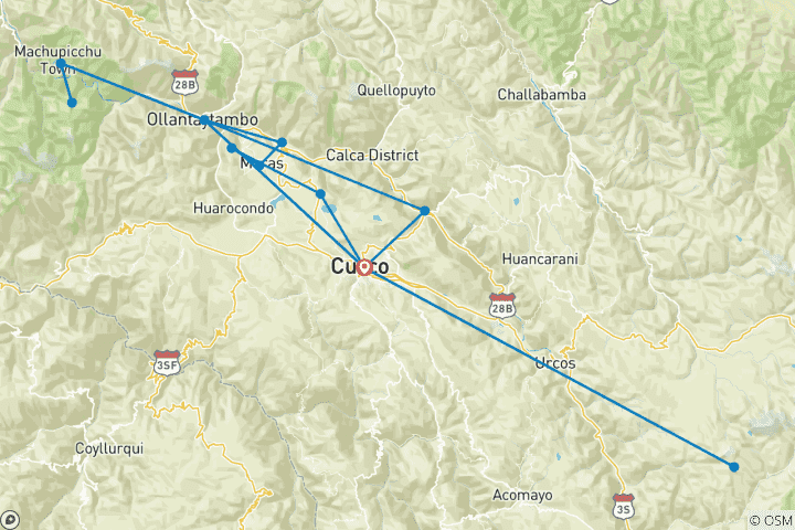 Carte du circuit Cusco, Machu Picchu, Super Vallée Sacrée et Rainbow Mountain - 5 jours