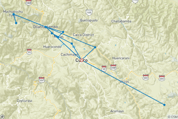 Map of 5 days - Cusco & Machu Picchu & Super Sacred Valley & Rainbow Mountain