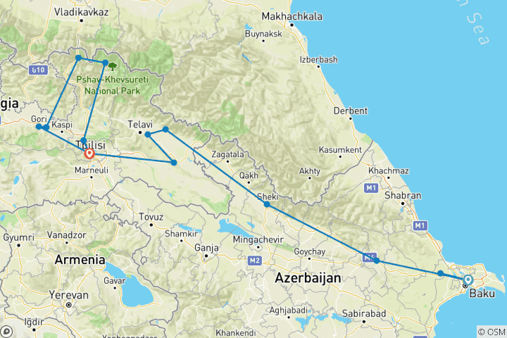 Kaart van Azerbeidzjan en Georgië Rondreis in kleine groep