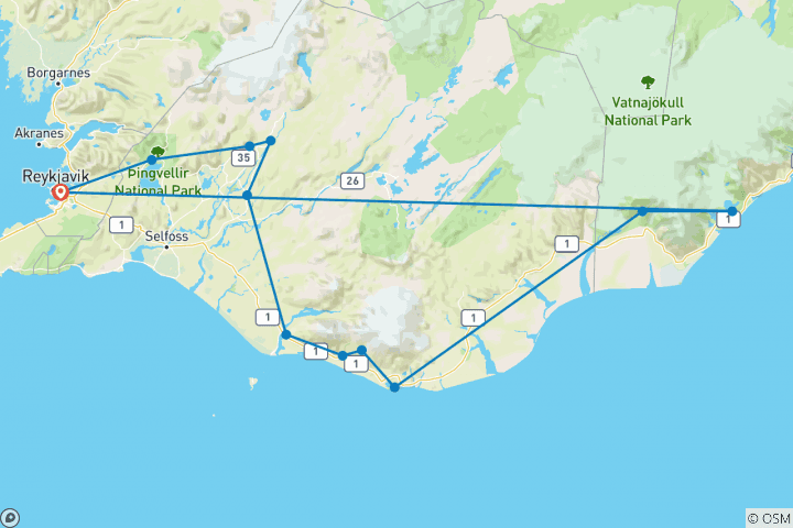 Carte du circuit Islande du Sud - Circuit privé - 3 jours