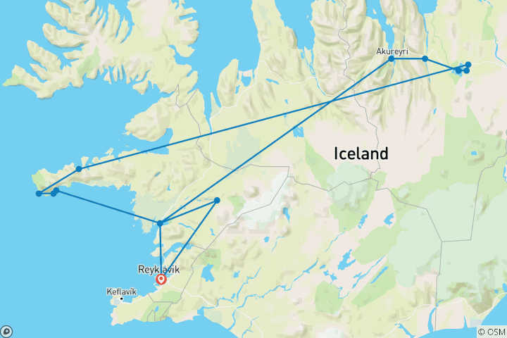 Kaart van Akureyri & Mývatn - een privéreis door Noord- & West-IJsland