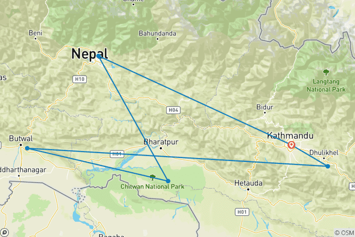 Map of CULTURAL, SPIRITUAL, HISTORICAL AND AUTHENTIC TOUR OF NEPAL