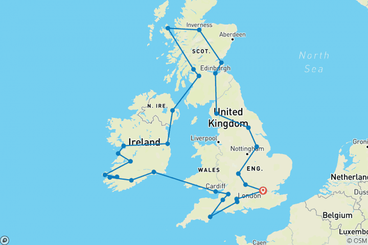 Carte du circuit La Grande- Bretagne et l'Irlande romantiques - en petits groupes, 20 jours