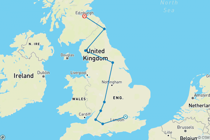 Carte du circuit British Royale - petits groupes, fin à Édimbourg, 10 jours