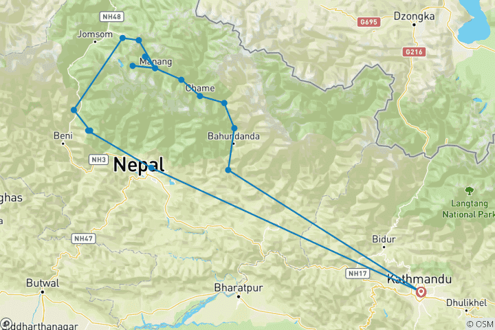 Map of Annapurna Circuit And Tilicho Lake Trek