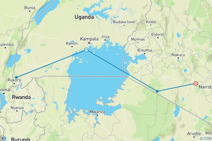 Carte du circuit 8 jours de safari en Ouganda - Gorilles et Masai Mara