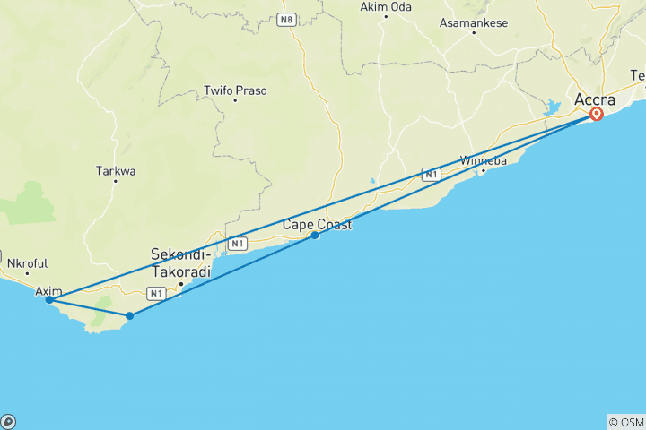 Carte du circuit Tour de la côte au Ghana