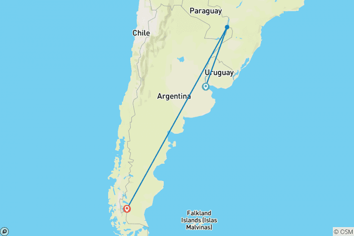 Map of Buenos Aires, Iguazu Falls and El Calafate