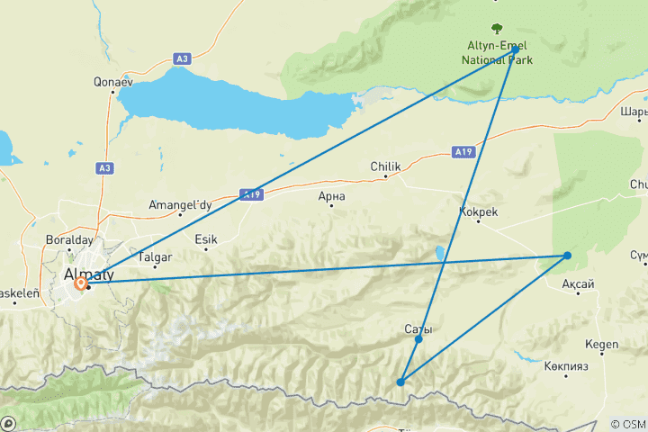 Map of Undiscovered Zhetysu: from desert to snow of Tien Shan