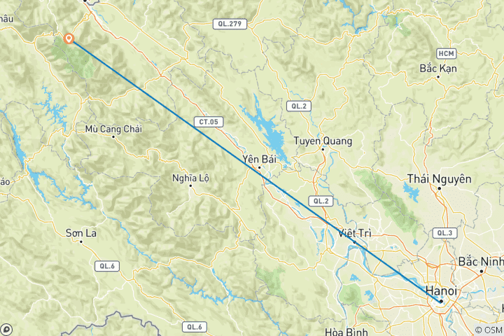 Carte du circuit HANOI - TRAKKING À SAPA - 3 JOURS ET 2 NUITS EN BUS