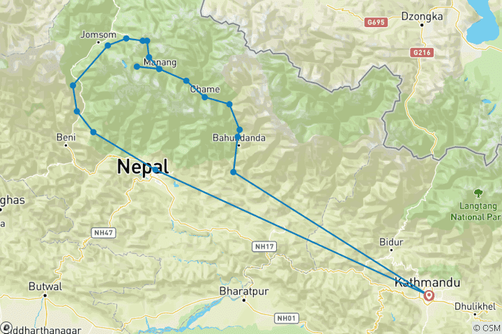 Map of Annapurna Circuit And Tilicho Lake Trek