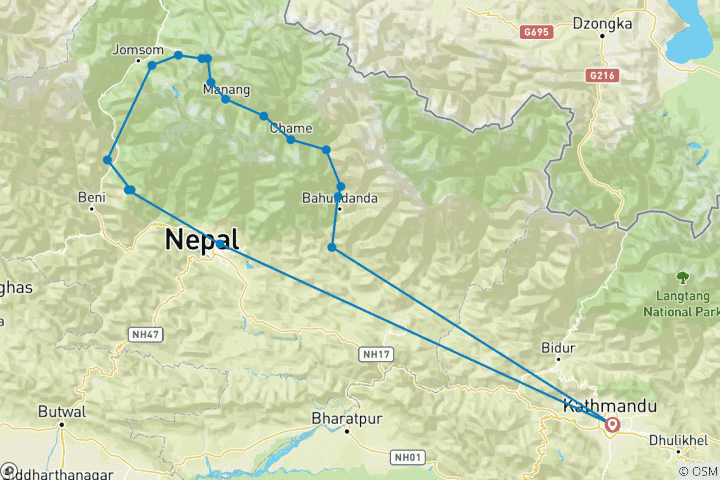 Map of Annapurna circuit with Thorong La Pass Trek