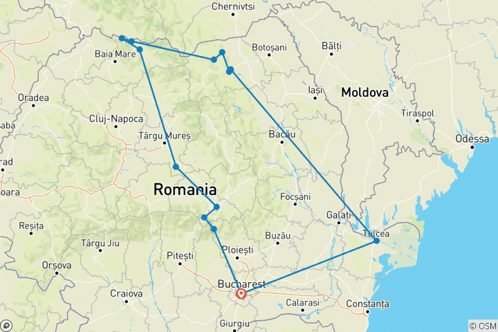 Karte von Maramures, Bukowina & Donaudelta Rundreise - 5 Tage