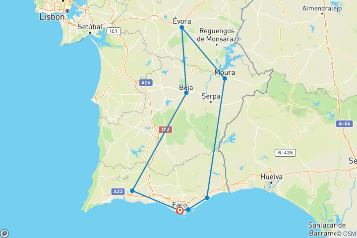 Carte du circuit Découvrez l'Algarve et l'Alentejo, autotour