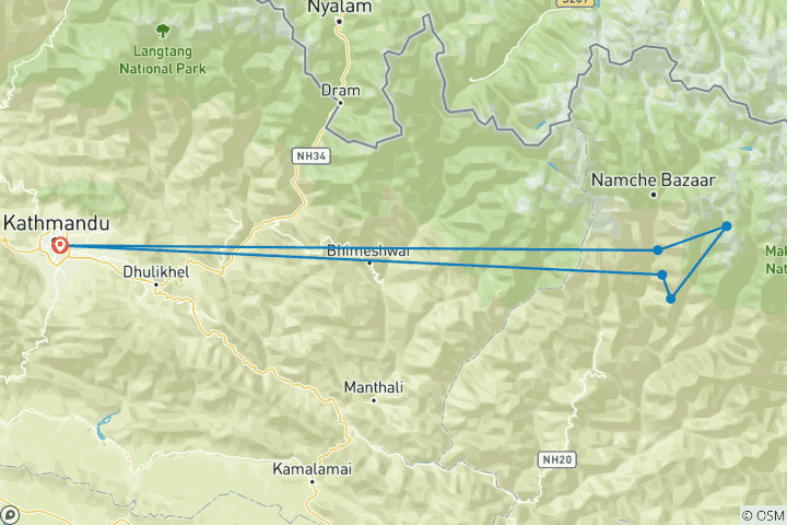 Kaart van Terugkeer naar de top van Mera Peak per helikopter