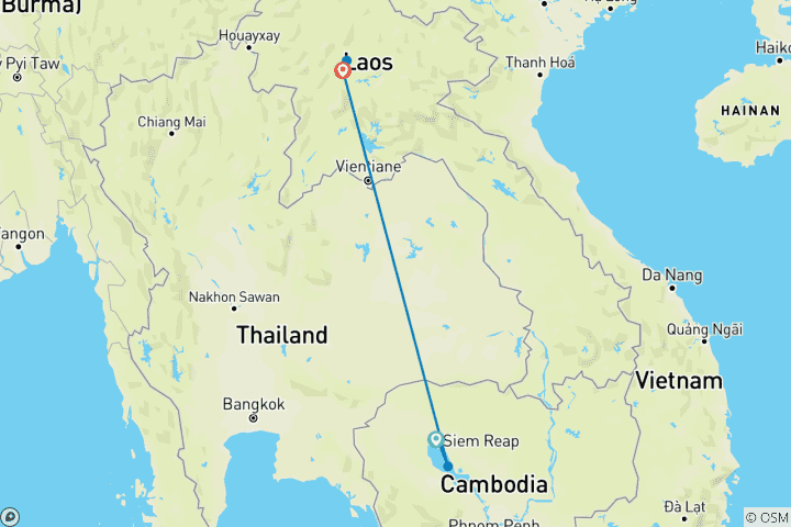 Carte du circuit Impressionnants Cambodge et Laos 6 jours et 5 nuits - Siem Reap et Luang Prabang