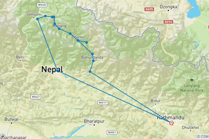 Map of Annapurna Circuit Trekking 14 Days