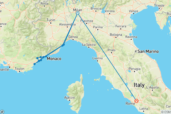 Map of 4 Days French Coast Tour – from Milan