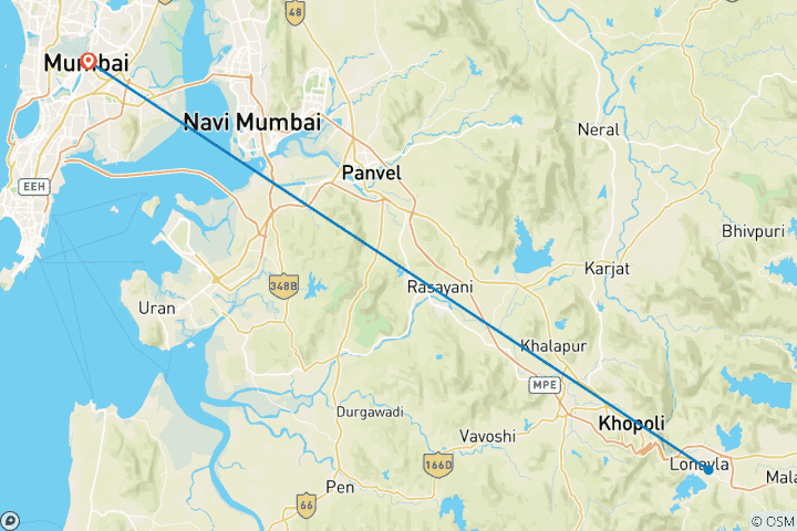 Mapa de Retiro de Bombay a Sahyadri: circuito a Lonavala y Khandala