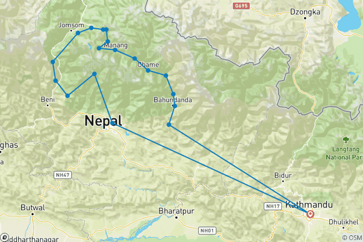 Mapa de Circuito del Annapurna 21 días