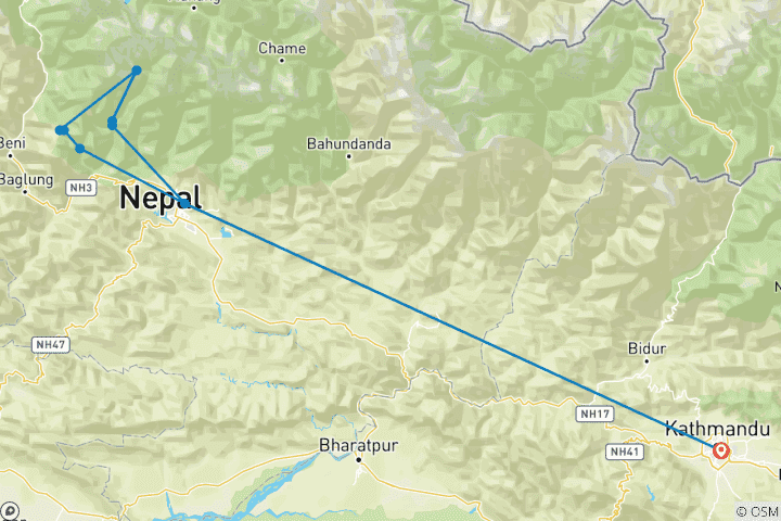 Carte du circuit Un incroyable Trekking au camp de base de l'Annapurna