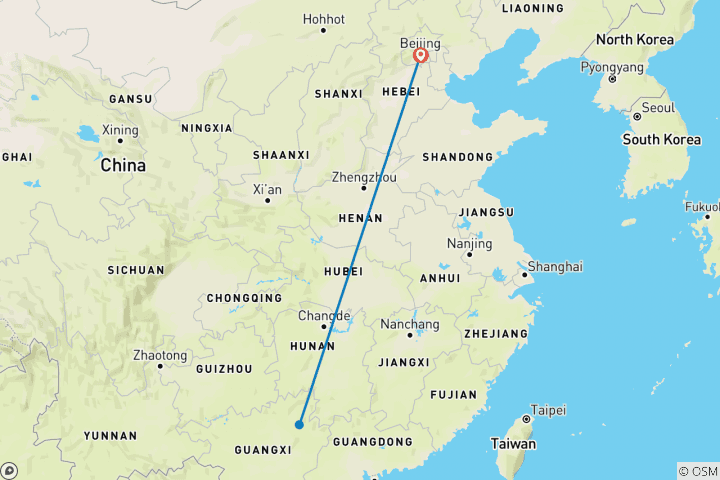 Map of Private 3-Day Tour to Yangshuo in Guilin by Round-way Flight from Beijing