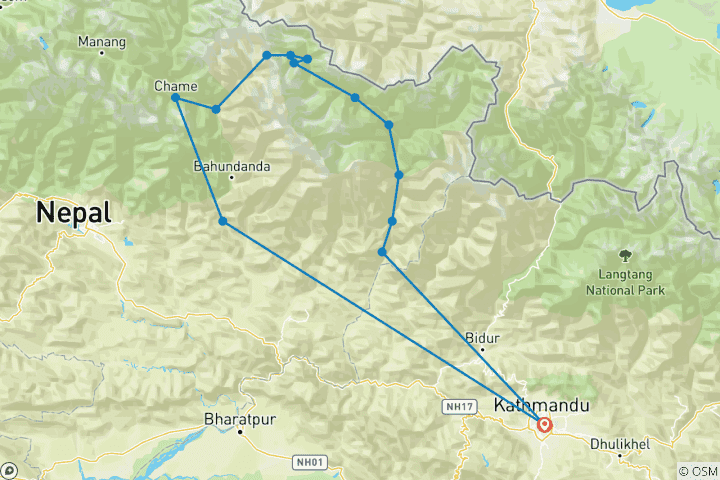 Map of 16 Days Manaslu Circuit Trekking