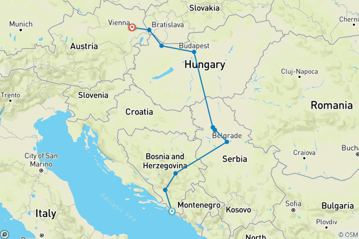 Carte du circuit Circuit en petit groupe ; Les Balkans et l'Europe centrale de Dubrovnik à Vienne