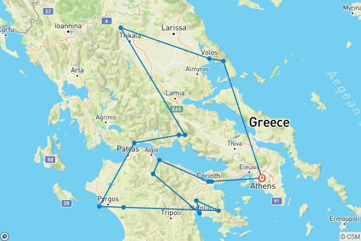 Map of 6 Day Scenic Tour: Little Trains of Greece with Meteora, Delphi, Kalavryta & Olympia