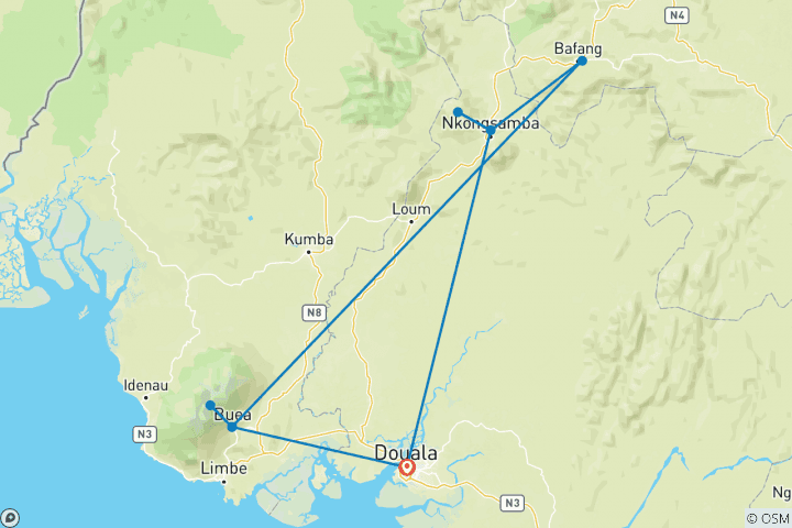 Map of Mout Cameroon Trekking Adventure 10D/9N