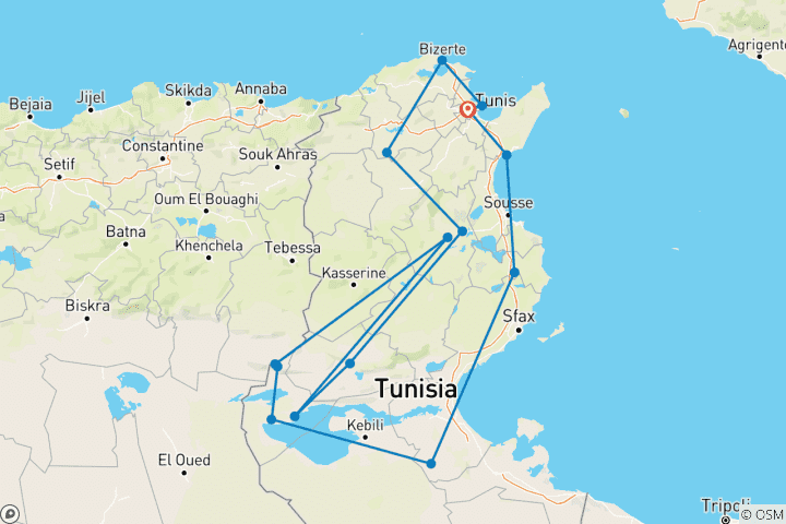 Map of Tunisia Expedition 10 Days / 9 Nights (Comfort)