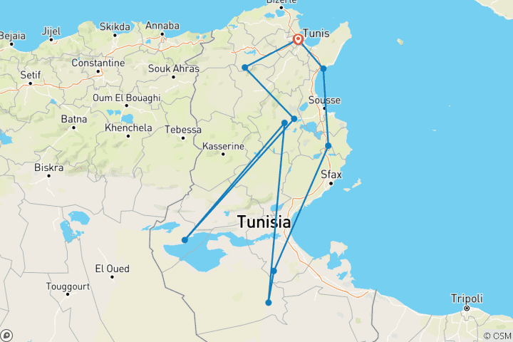 Map of Unbeatable paths of TunisiaTour 7Days/ 6Nights