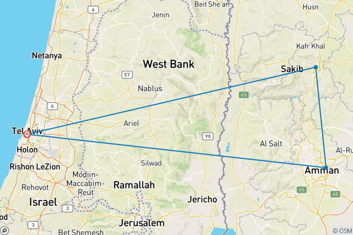 Map of 4 Days / 3 Nights Petra, Jerash and Amman Adventure