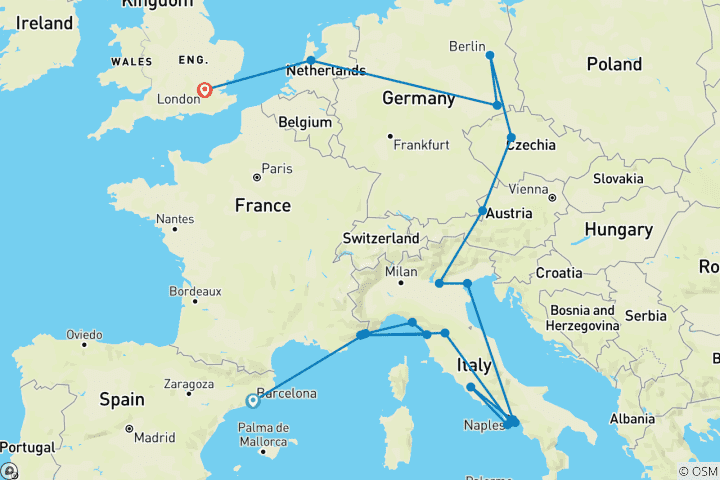 Mapa de Barcelona a Londres Quest (Estándar, Verano ( Hasta Mar '27), Clásico)