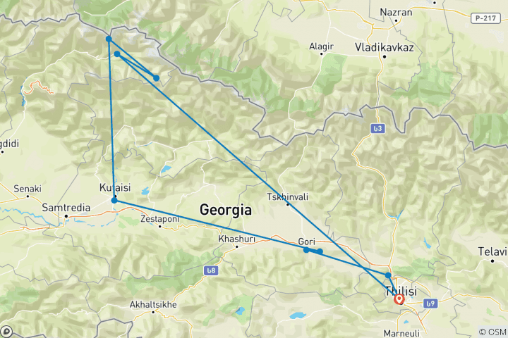 Map of Transcaucasian Trail Hike Georgia