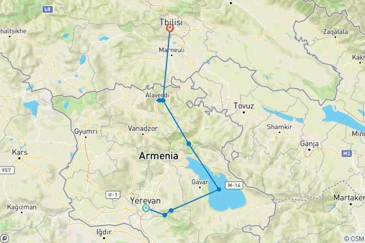 Map of Transcaucasian Trail Hike Armenia