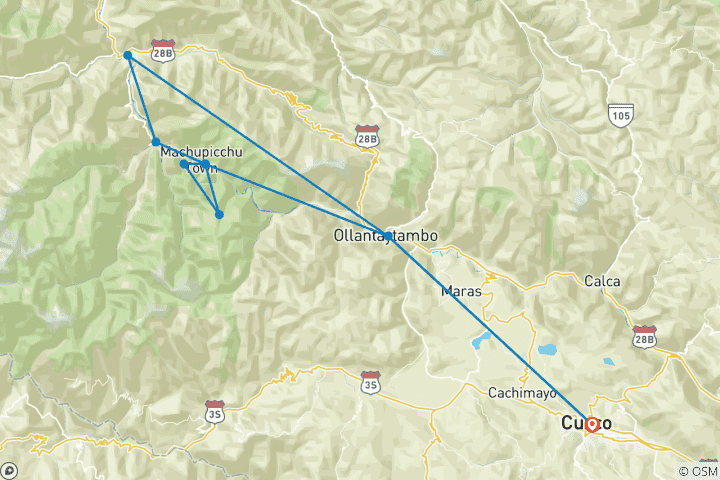 Map of Inca Jungle Backpacker Trek to Machu Picchu 3D/2N