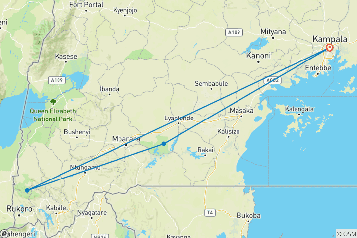 Carte du circuit Safari à la découverte des gorilles et des lacs en Ouganda - 5J/4N